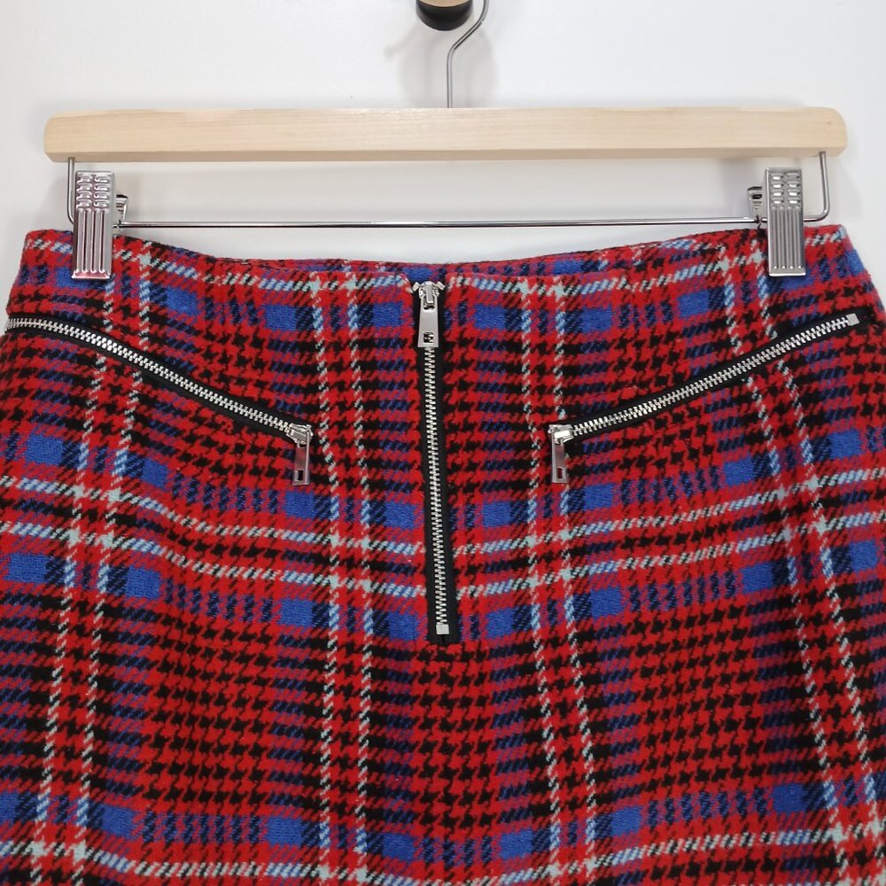 Red Plaid Mini Skirt Women Medium Twik Simons Zip Front Punk Preppy - Picture 2 of 8